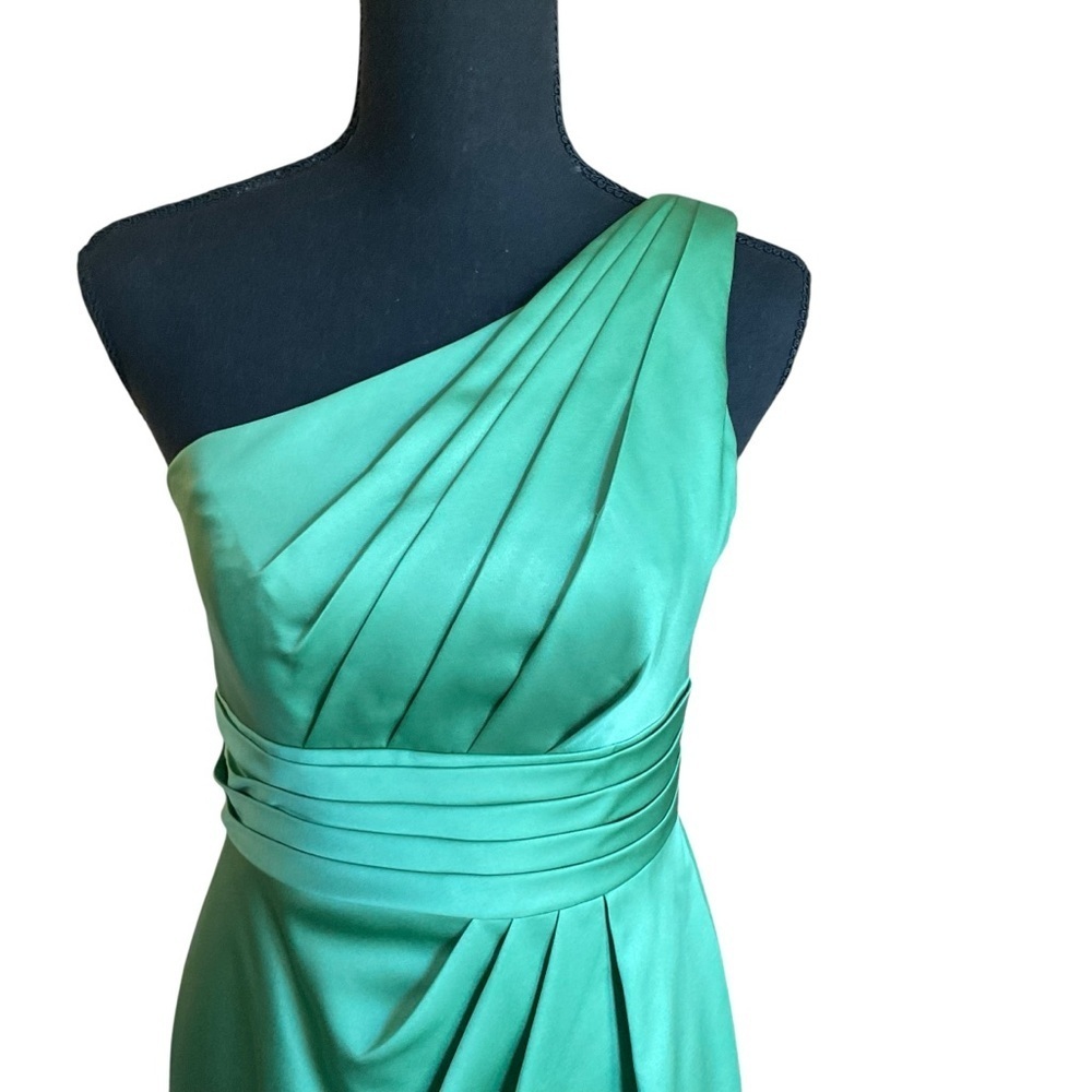 David's Bridal One-Shoulder Sage Green Cocktail Dress - Picture 3 of 9